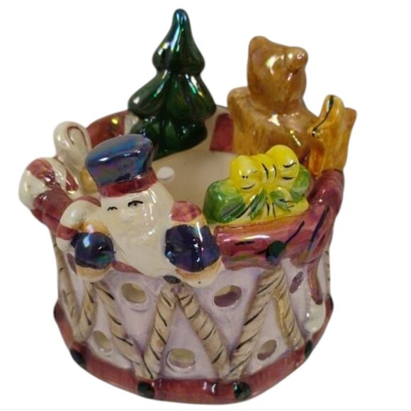 Christmas Votive Lusterware Finish Ceramic Tea Light Holder Candle Holder - Picture 4 of 15
